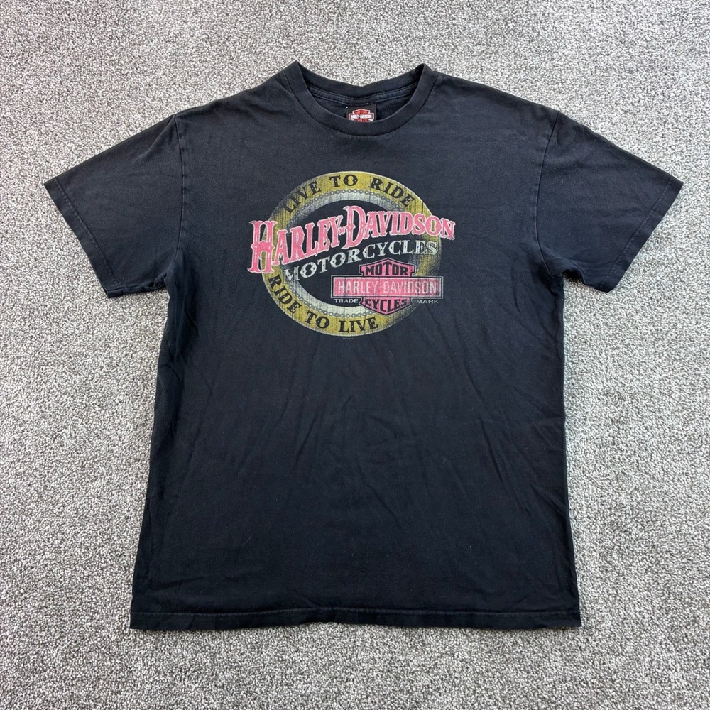 Y2K Harley Davidson Shirt Mens Large Black Cotton Pirate Skull Tampa Florida